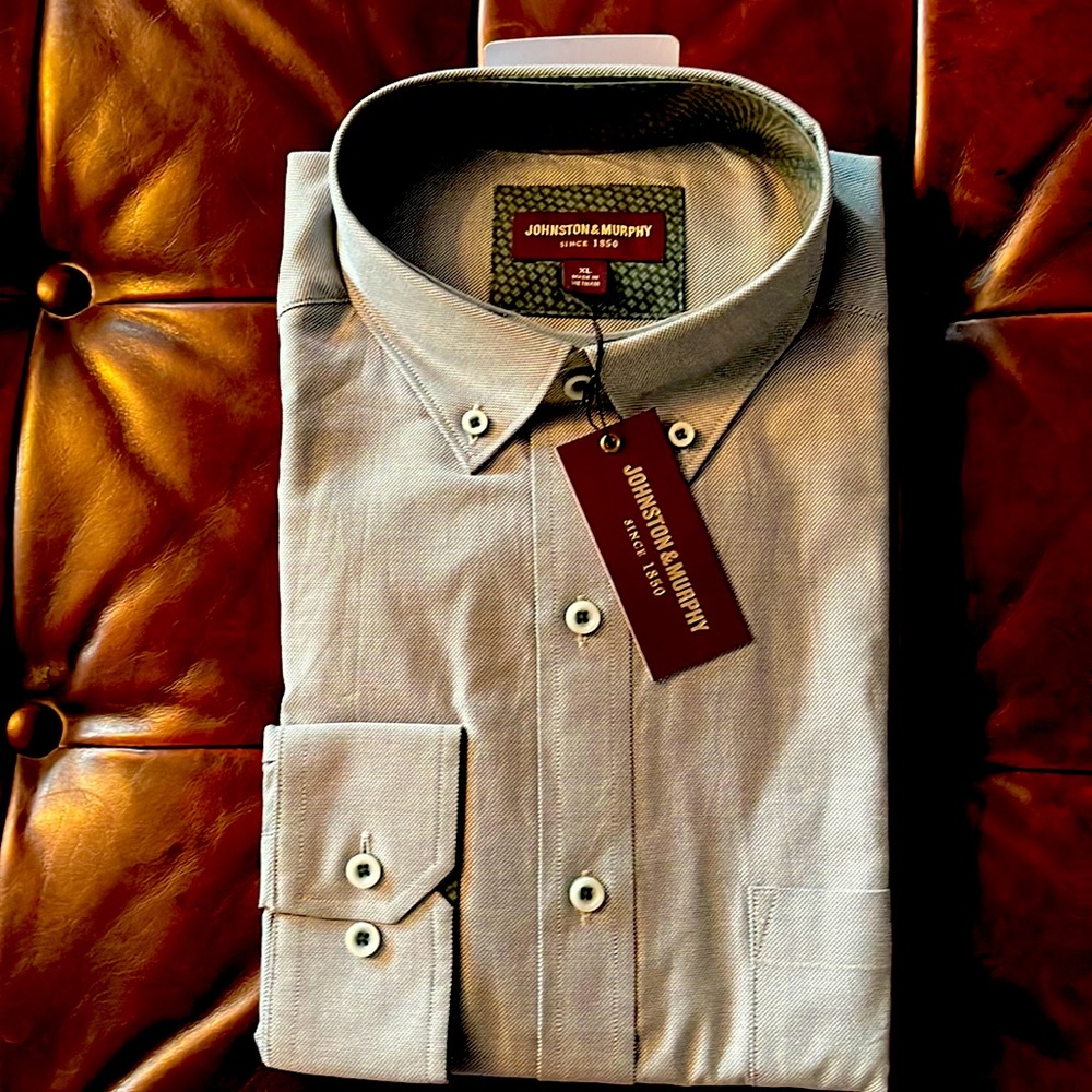 New Johnston & Murphy Dress Shirt Solid Birdeye Green